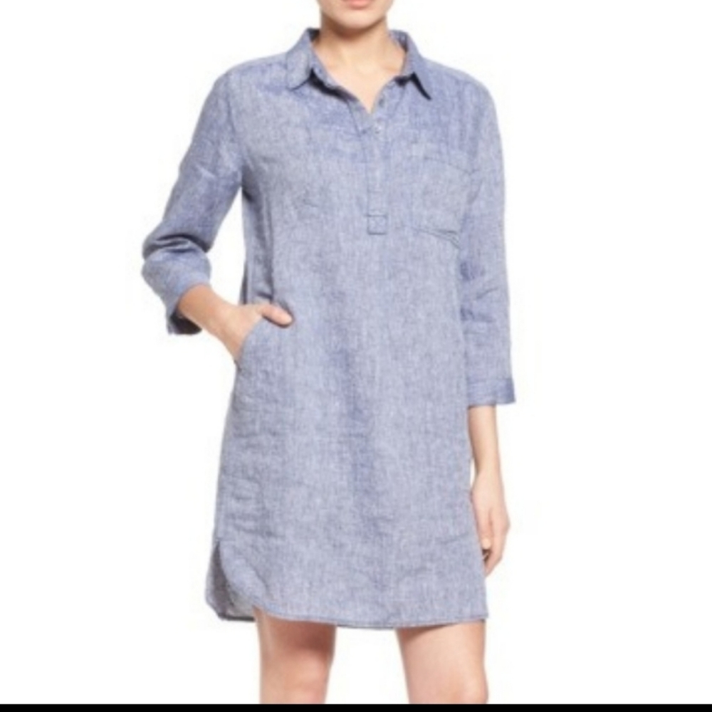 CASLON NAVY LINEN DRESS, Small Petite